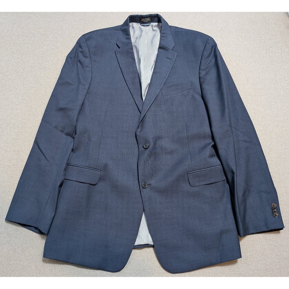 Tommy Hilfiger Mens Blazer Navy Blue 46L Worsted Wool Suit Jacket L46 100%